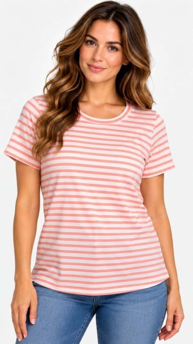 Universal Standard T Shirt Womens XS 4XS Pink White Stripe Tee Rex Short T35 NWT